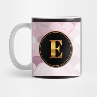 Pink Mermaid Scales, Pretty Gold Initial Monogram Letter E Mug